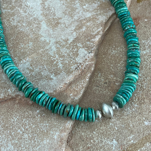 20 Royston Turquoise & Sterling Silver Graduated Beaded Necklace by M