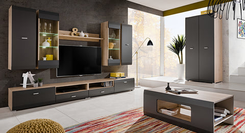 living room furniture set entertainment tv unit grey and oak