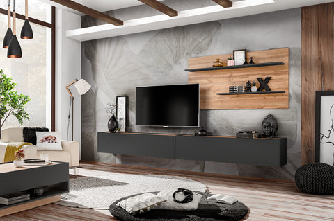 living room furniture set tv unit grey and oak 