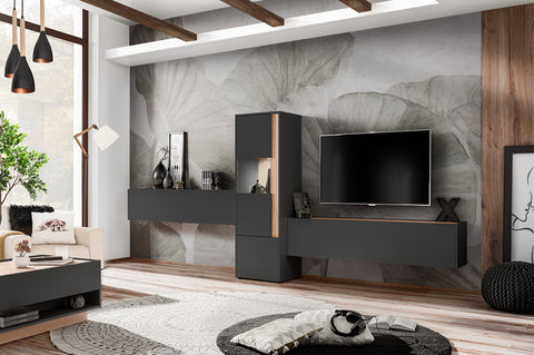 entertainment tv unit modern style living room furniture set grey and oak