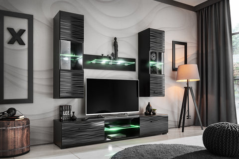 Living room furniture set modern tv unit black gloss led