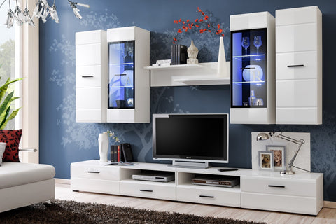 living room furniture set entertainment tv unit white gloss led