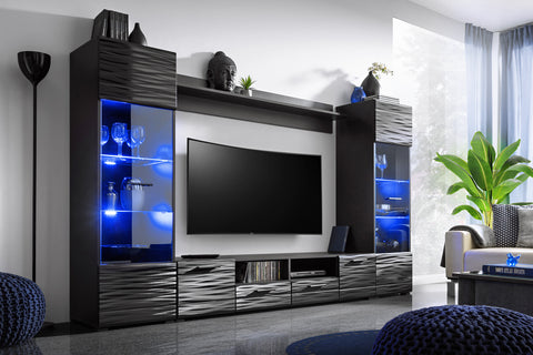 living room furniture set in black gloss and led lights
