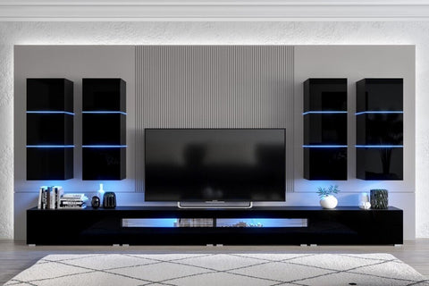tv unit modern living room furniture set black gloss