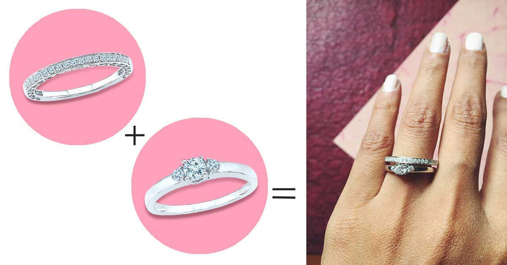 5 ways to style your wedding band - Play up your bigger stone with a petite diamond band.