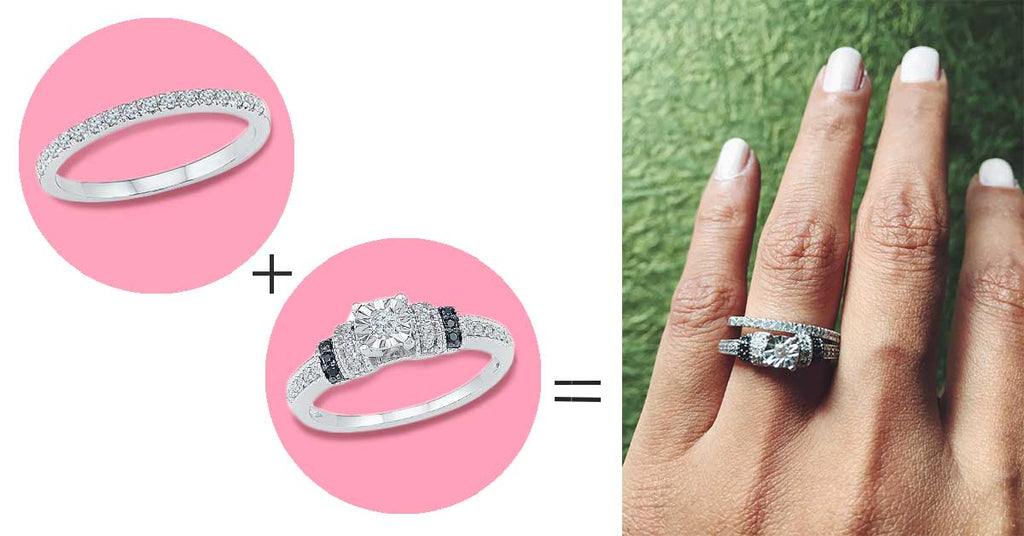 5 ways to style your wedding band- Go for bold and try on a black diamond ring.