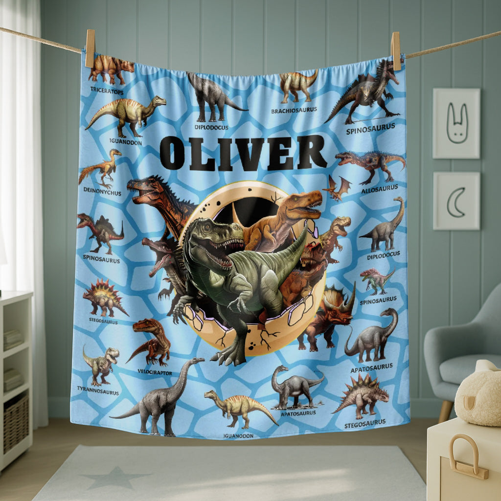 Free Shipping✈️Personalized Custom Name Blankets - Dinosaur Theme
