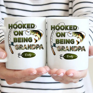 Hooked On Being Grandpa Fishing Camouflage Personalized Mug - Father's Day Gift For Grandpa, Dad, Husband - Giftstail