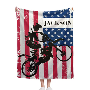 Free shipping✈️Personalized American Flag Motocross Custom Name Blanket - Giftstail
