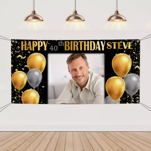 Birthday Banner with Photo - Gold and Silver Birthday Sign - Giftstail