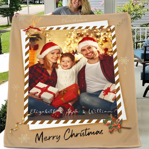 Christmas Cozy Family Photo Custom Blanket - Personalized Photo and Name Merry Christmas Themed Soft Flannel Blanket - Christmas Gift For Family - Giftstail