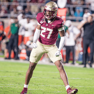 FSU Football Defensive Back Ashlynd Barker member of The Battle's End Florida State's NIL Collective celebrates vs Miami