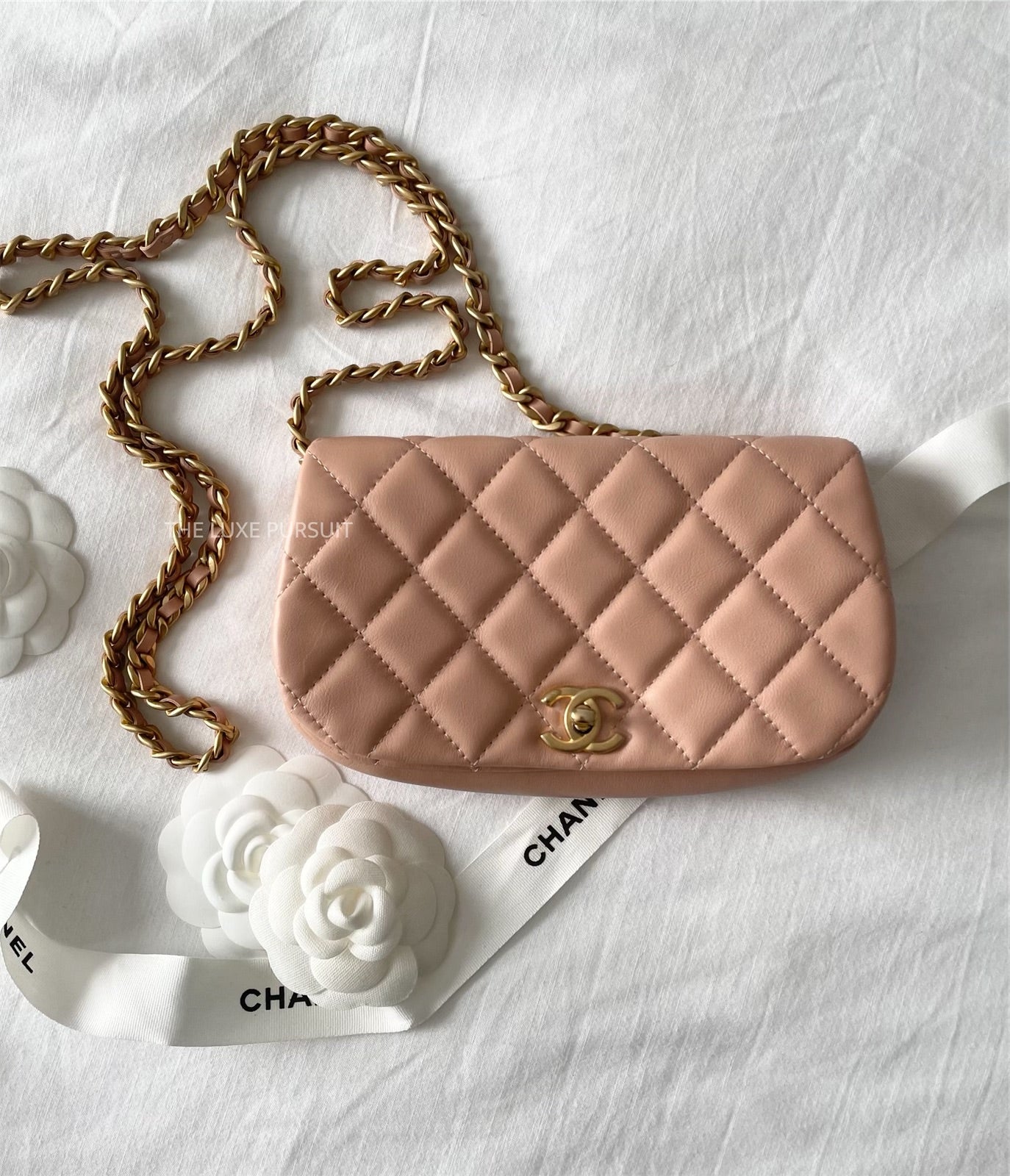 Chanel Clutch with Chain Beige Pink Calfskin Aged Gold Hardware – The Luxe  Pursuit