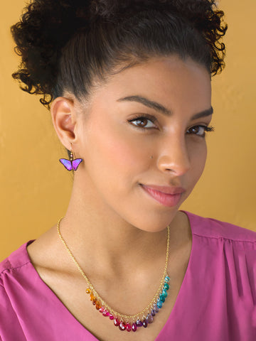 Model wearing Bella Butterfly Earrings and Lorelei Necklace