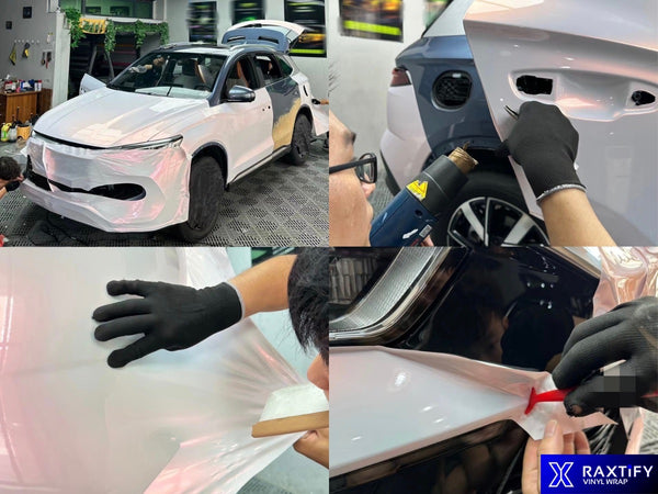 Applying the Color Shift Pink White Vinyl Wrap by RAXTiFY