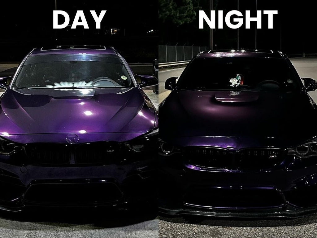 Gloss Metallic Midnight Purple Vinyl Wrap day vs night