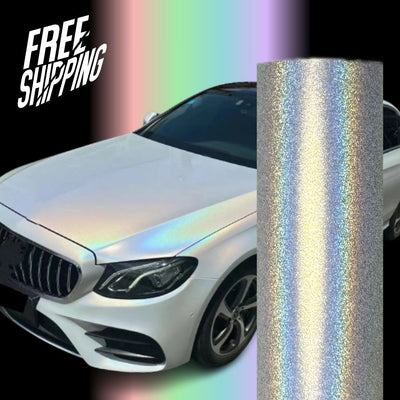 ZHUAIYA 1.52*18m Rainbow Metallic Majestic White Vinyl Wrapping