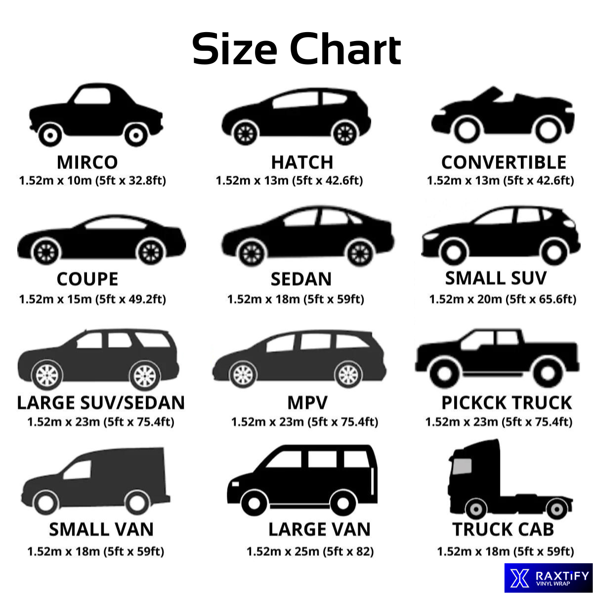 Size chart | Vinyl Car Wrap