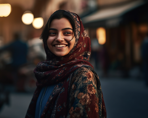 girl in printed chiffon hijab