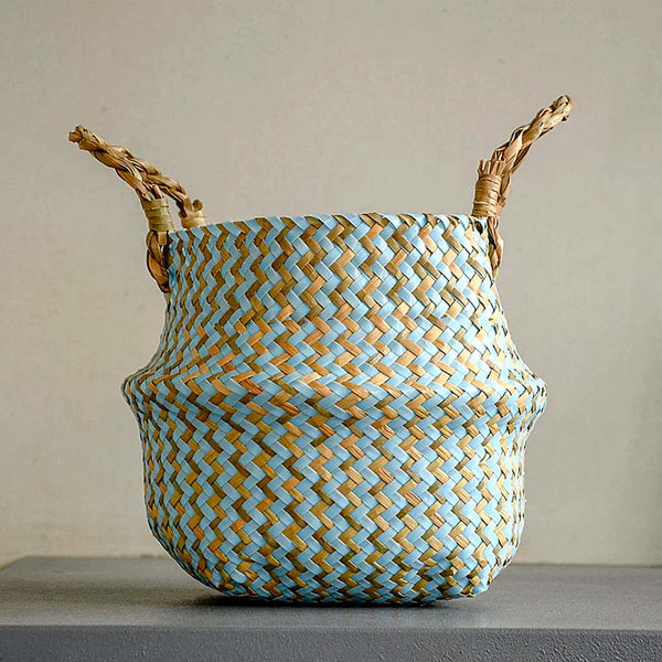 Straw Basket for Blue Boho Decor |TrendHaus Home Decor