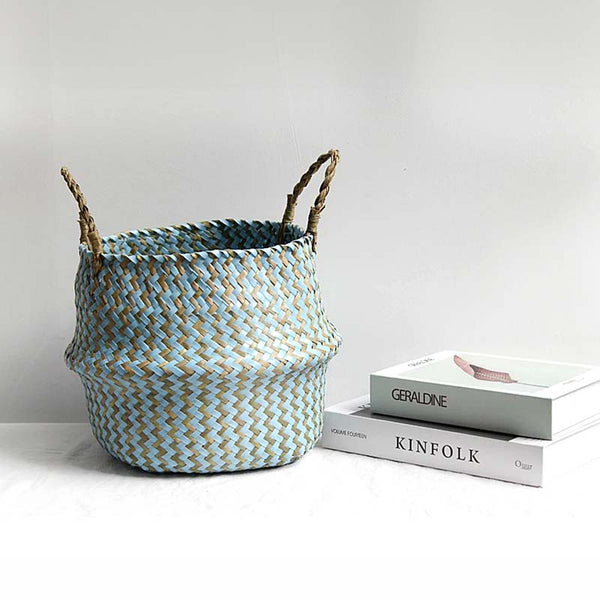 Straw Basket for Blue Boho Decoration | TrendHaus - Home Decoration