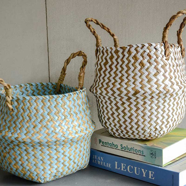 Straw Baskets for Blue and White Boho Decor Decorate Living Room |TrendHaus Home Decoration