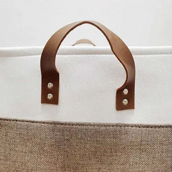 Deluxe Foldable Laundry Basket Leather Handles | TrendHaus - Home Decoration