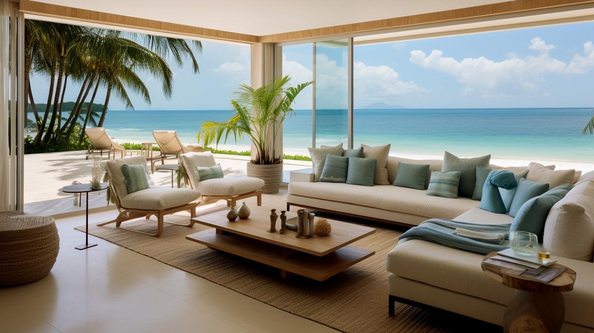 Decoration for Beach House - Living room with balcony | TrendHaus - Home Decoration