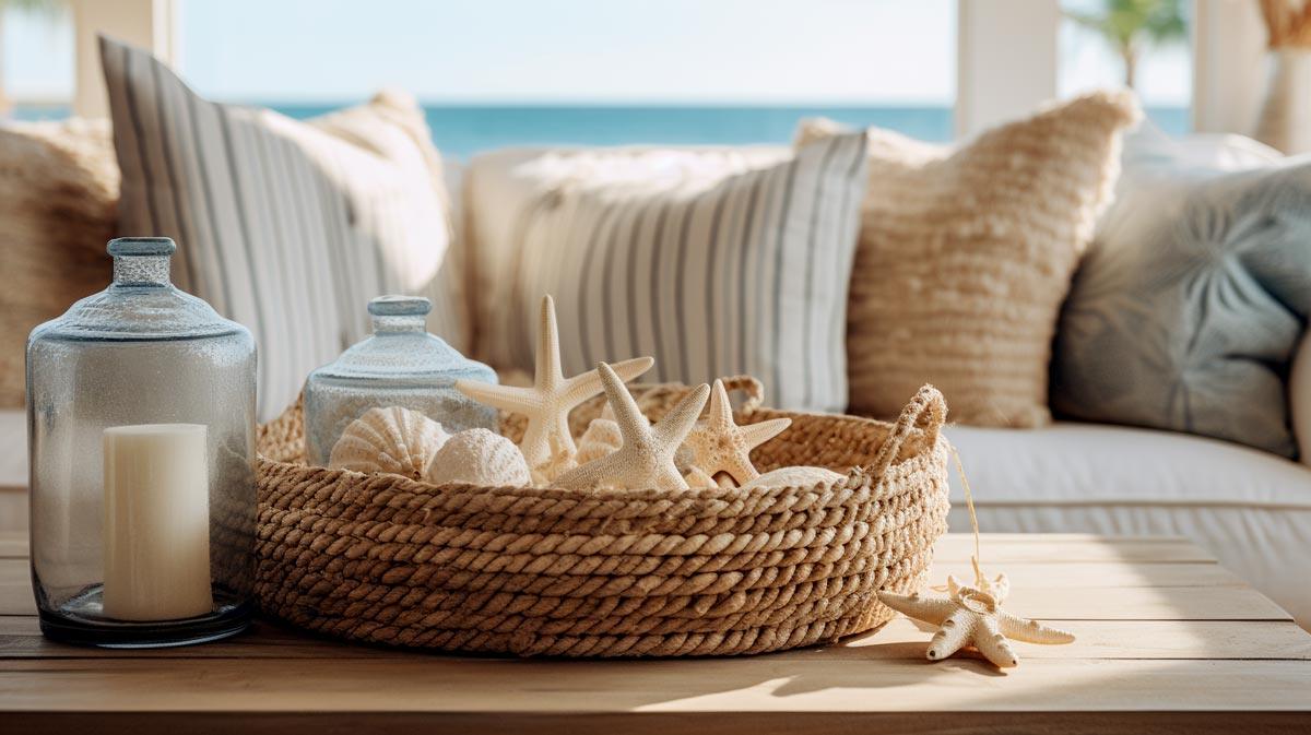 Decoración para Casa de Playa - Detalle de Sala con conchas y estrellas de mar | TrendHaus - Decoración del hogar