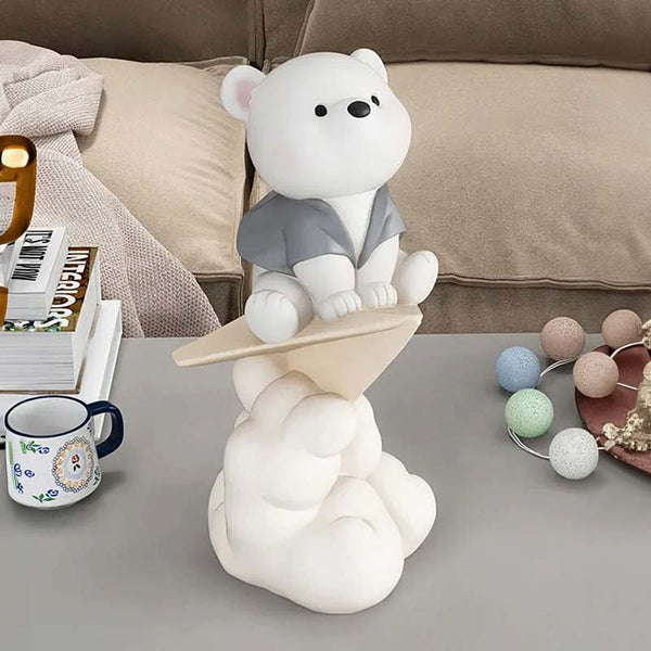 Escultura Decorativa Ursinho Avião de Papel Cinza | TrendHaus - Decoração para Casa, Decoração de Quarto de Bebê, Infantil