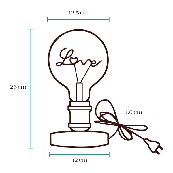 Luminária de Mesa Vintage Bulb Love Medidas | TrendHaus - Decoração para Casa