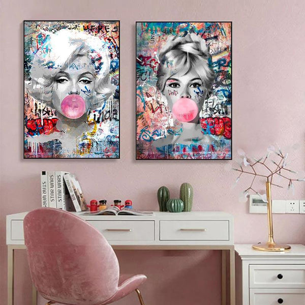 Quadro Decorativo Divas Graffiti Marylin, Brigitte Bardot, Decorando a Casa