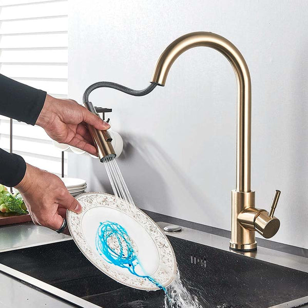 Gourmet Kitchen Faucet Multi-command Slim Brushed Gold Sink | TrendHaus - Home Decoration