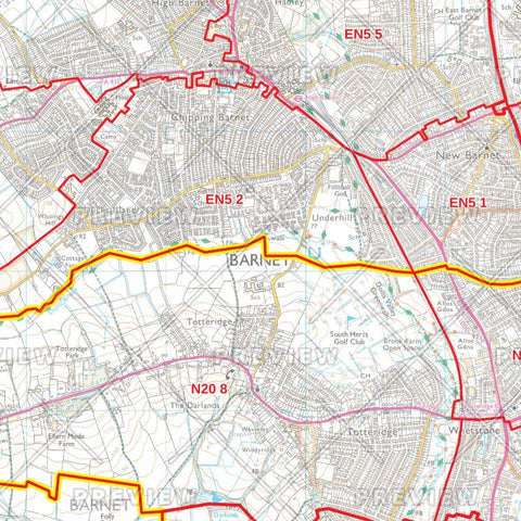 Barnet Borough Postcode Map Large ?7604352609470792877