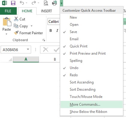 Excel Customise Quick Access Toolbar