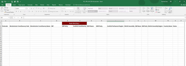 Postcode Matching Excel Spread Sheet
