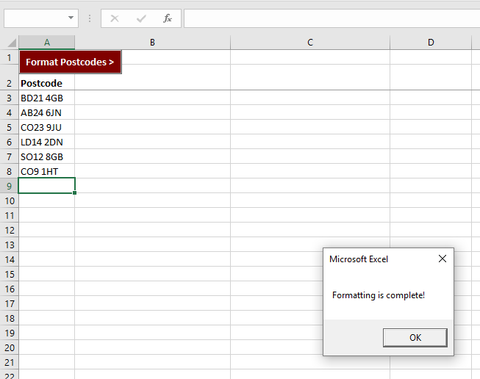 Postcode Formatting in Excel