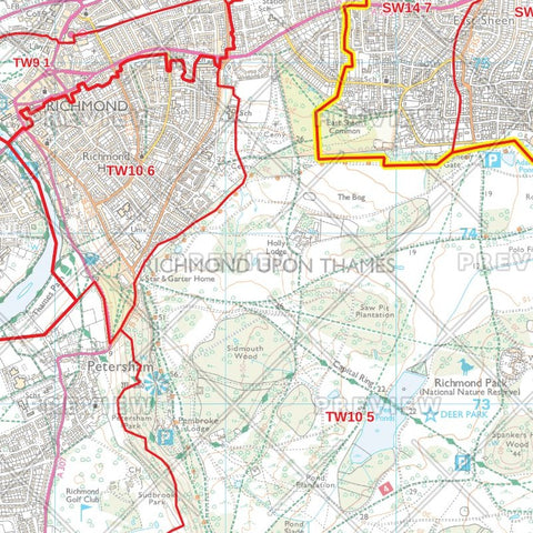 Richmond upon Thames London Borough Postcode Map