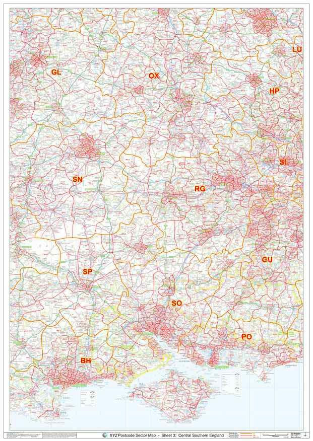Central Southern England Postcode Sector Map S3 \u2013 Map Logic