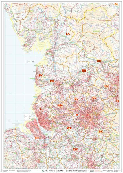 North West England Laminated Postcode Sector Map 7293