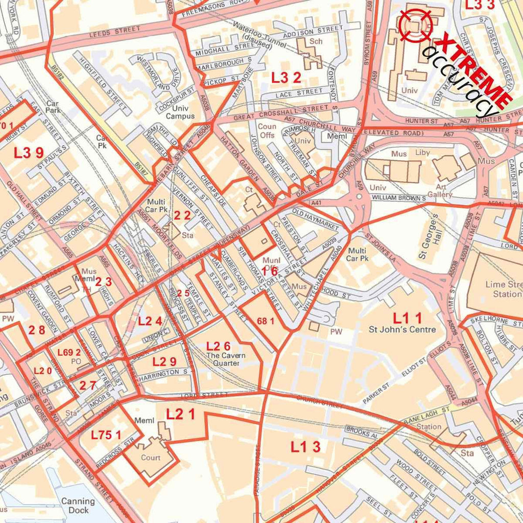 Liverpool City Centre Laminated Postcode Sector Map - Map ...