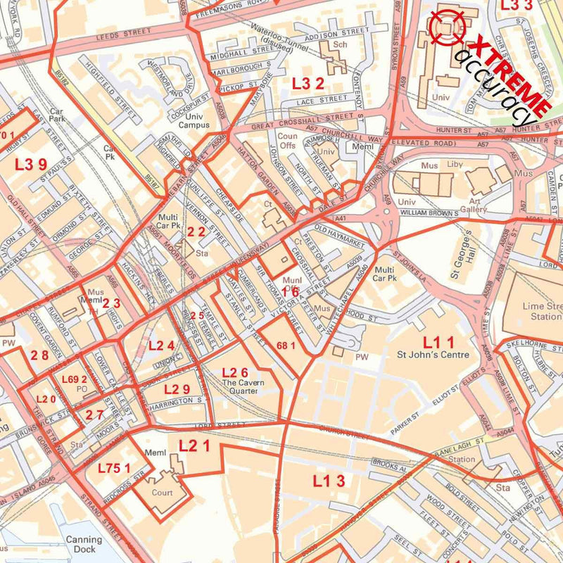 Liverpool City Centre Laminated Postcode Sector Map – Map Logic