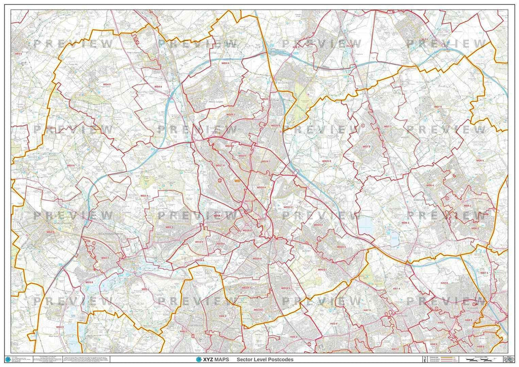 WD Postcode Map for the Watford Postcode Area GIF or PDF Download – Map ...