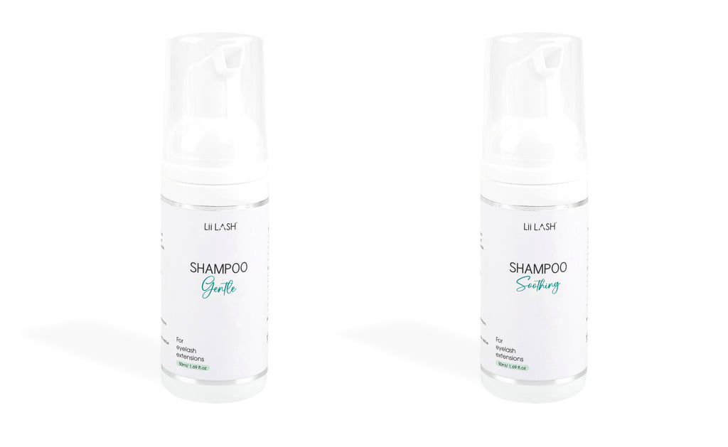 two lash shampoo products: Gentle and Soothing variants side by side