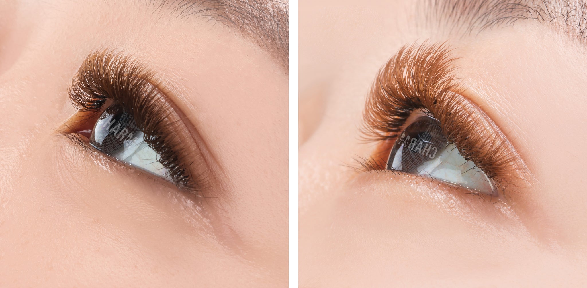 An image showcasing the outcome of brown lash extensions. The lashes exhibit a softer and more natural appearance, with varying shades of brown providing a subtle yet elegant enhancement to the eyes, complementing the overall look