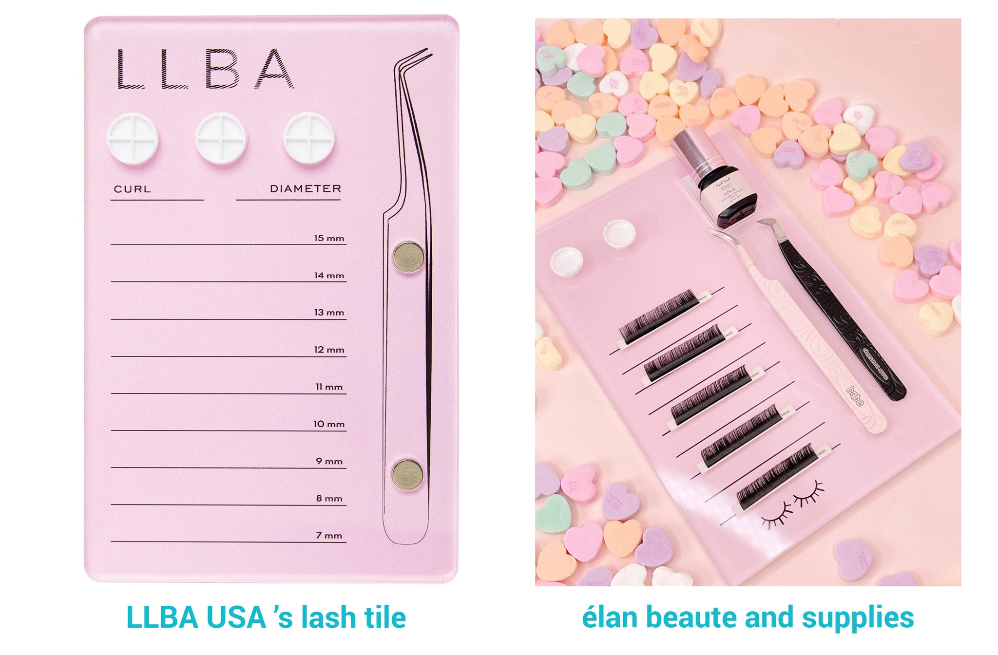 A fuller lash tile showcasing additional features such as built-in glue and tweezer holders, along with a designated space for holding glue bottles. This versatile tile offers multifunctional support for lash artists, ensuring convenient organization and easy access to essential tools during lash extension procedures