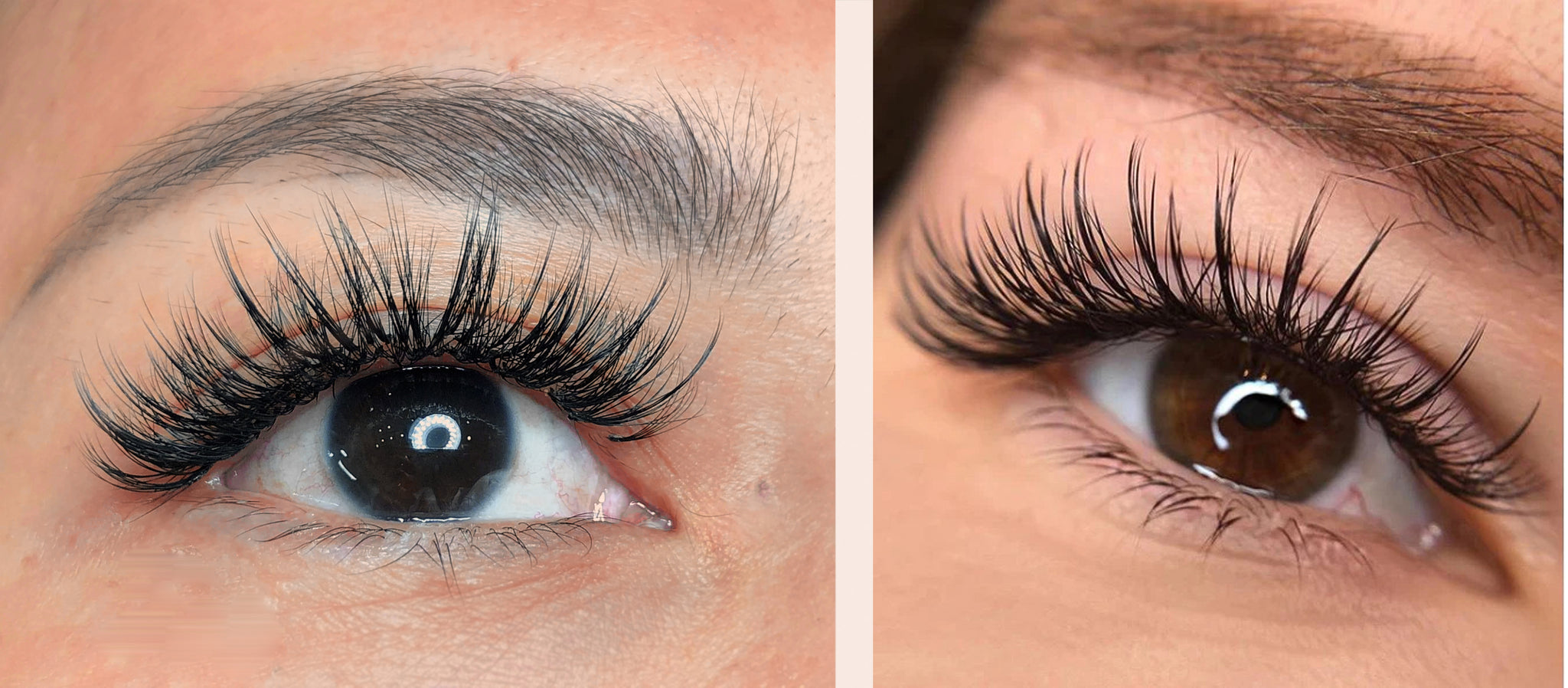 An image showcasing the outcome of wispy lash extensions. The lashes appear staggered and textured, featuring varying lengths and wispy ends, creating a soft and feathery effect for a natural yet alluring look.