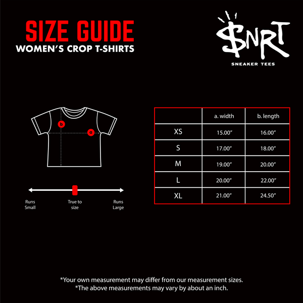 Sneaker Release Tees Women's Crop T-Shirt Size Chart