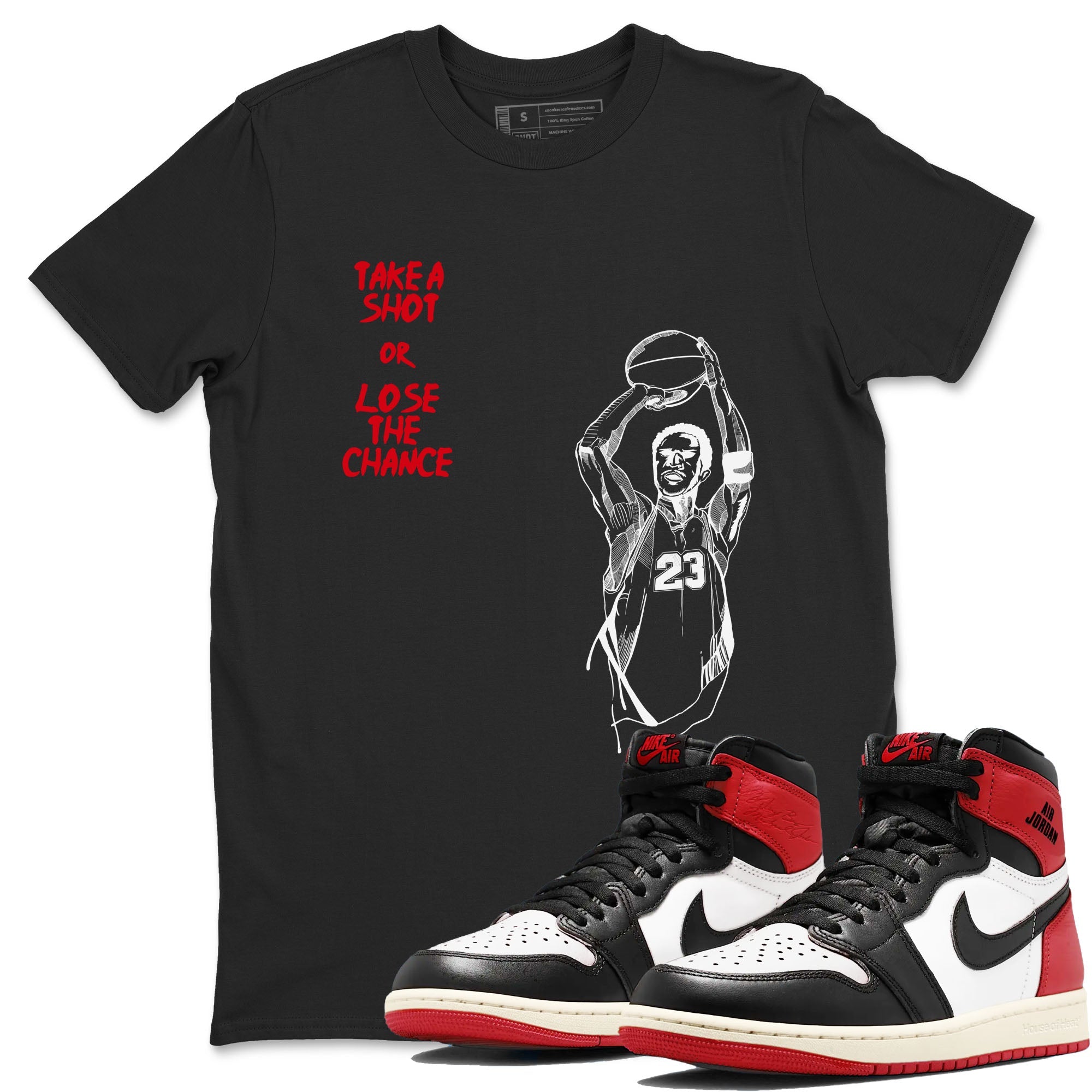 Take A Shot SNRT Sneaker Tees - Air Jordan 1 Black Toe Reimagined