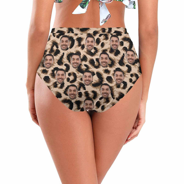 High Waisted Bikini Bottom-Custom Face Sexy Leopard Personalized Bikini Swimsuit Bottom